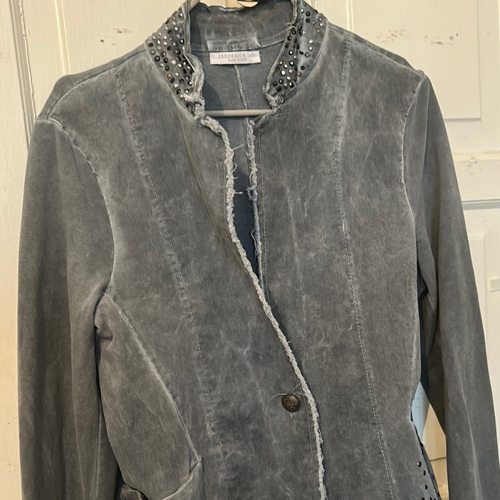 P—Gray Blazer with Stand-Up Collar